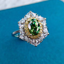 Load image into Gallery viewer, 1 Carat Green Oval Cut Floral Double Halo Straight Shank Certified VVS Moissanite Ring