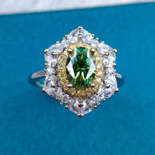 Load image into Gallery viewer, 1 Carat Green Oval Cut Floral Double Halo Straight Shank Certified VVS Moissanite Ring