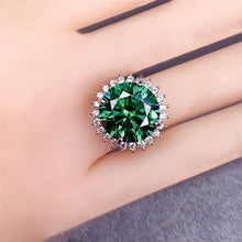 Load image into Gallery viewer, 10 Carat Green Round Cut 4 Prong Star Burst Certified VVS Moissanite Ring