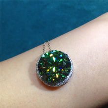 Load image into Gallery viewer, 13 Carat Dark Green Round Cut Floating Halo VVS Moissanite Pendant Chain Necklace