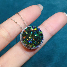 Load image into Gallery viewer, 13 Carat Dark Green Round Cut Floating Halo VVS Moissanite Pendant Chain Necklace