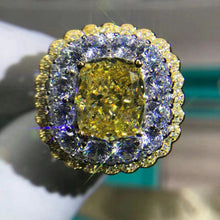 Load image into Gallery viewer, 6 Carat Cushion Cut Moissanite Ring Vivid Yellow VVS Two-tone Triple Halo