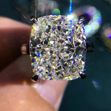 Load image into Gallery viewer, 12 Carat Cushion Moissanite Ring Vivid Yellow VVS 4 Claw Cathedral Basket Solitaire