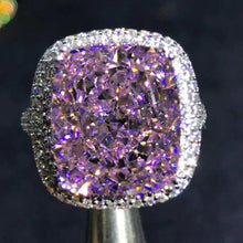 Load image into Gallery viewer, 8 Carat Cushion Cut Moissanite Ring Vivid Yellow VVS Double Edge Halo Cathedral Pave