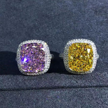 Load image into Gallery viewer, 8 Carat Cushion Cut Moissanite Ring Vivid Yellow VVS Double Edge Halo Cathedral Pave