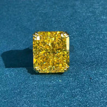 Load image into Gallery viewer, 15 Carat Radiant Moissanite Ring Vivid Yellow VVS Double Claw Solitaire Cathedral