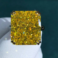 Load image into Gallery viewer, 15 Carat Radiant Moissanite Ring Vivid Yellow VVS Double Claw Solitaire Cathedral