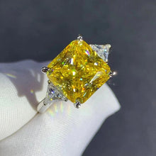 Load image into Gallery viewer, 6 Carat Yellow Square Radiant Moissanite Ring Vivid Yellow VVS 4 Claw Three Stone
