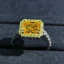 Load image into Gallery viewer, 2 Carat Square Radiant Cut Moissanite Ring Vivid Yellow VVS Halo French Pave