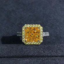 Load image into Gallery viewer, 2 Carat Square Radiant Cut Moissanite Ring Vivid Yellow VVS Halo French Pave