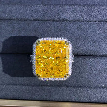 Load image into Gallery viewer, 15 Carat Radiant Cut Moissanite Ring Deep Yellow VVS Double Edge Halo Filigree Pave