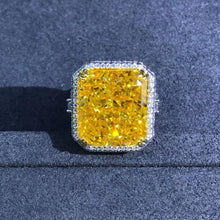 Load image into Gallery viewer, 15 Carat Radiant Cut Moissanite Ring Deep Yellow VVS Double Edge Halo Filigree Pave