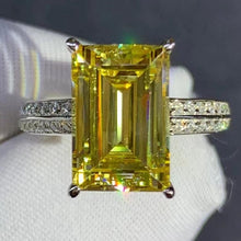Load image into Gallery viewer, 4 Carat Emerald Cut Moissanite Ring Vivid Yellow VVS Basket Bead-set Band