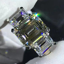 Load image into Gallery viewer, 5 Carat Emerald Cut Moissanite Ring Vivid Yellow VVS Three stone Plain Shank