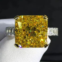Load image into Gallery viewer, 6 Carat Radiant Cut Moissanite Ring Vivid Yellow VVS Two-tone Shared Prong Shank