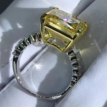 Load image into Gallery viewer, 6 Carat Radiant Cut Moissanite Ring Vivid Yellow VVS Two-tone Shared Prong Shank