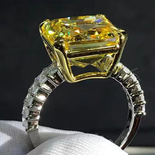 Load image into Gallery viewer, 6 Carat Radiant Cut Moissanite Ring Vivid Yellow VVS Two-tone Shared Prong Shank