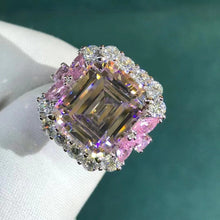 Load image into Gallery viewer, 6 Carat Emerald Cut Moissanite Ring Vivid Yellow VVS Halo Plain Shank