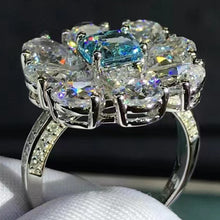 Load image into Gallery viewer, HUGE 6 CTW Blue Radiant & Pear Cut Halo 9 Stone Bead-set Lab Grown Aquamarine Ring