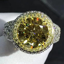 Load image into Gallery viewer, 4 Carat Yellow Round Cut Triple Halo Filigree Bead-set Split Shank VVS Moissainte Ring