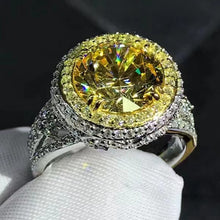 Load image into Gallery viewer, 4 Carat Yellow Round Cut Triple Halo Filigree Bead-set Split Shank VVS Moissainte Ring