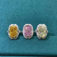 Load image into Gallery viewer, 8 Carat Cushion Cut Moissanite Ring Vivid Yellow VVS Double Claw Halo Three Stone