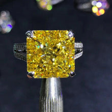 Load image into Gallery viewer, 6 Carat Radiant Cut Moissanite Ring Vivid Yellow VVS 4 Prong Bead-set Split Shank