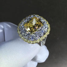 Load image into Gallery viewer, 6 Carat Cushion Cut Moissanite Ring Vivid Yellow VVS Two-tone Triple Halo