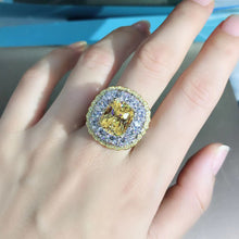 Load image into Gallery viewer, 6 Carat Cushion Cut Moissanite Ring Vivid Yellow VVS Two-tone Triple Halo