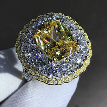 Load image into Gallery viewer, 6 Carat Cushion Cut Moissanite Ring Vivid Yellow VVS Two-tone Triple Halo