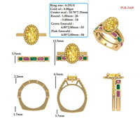 Load image into Gallery viewer, 10.78 x 7.34mm Yellow Oval Cut lab grown diamond Ring Green & Pink Emerald Cut lab grown gemstone Band Gold Bridal Set