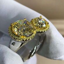 Load image into Gallery viewer, 5 Carat Round Cut Moissanite Ring Vivid Yellow VVS 2 Stone Double Floating Halo