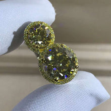 Load image into Gallery viewer, 5 Carat Round Cut Moissanite Ring Vivid Yellow VVS 2 Stone Double Floating Halo