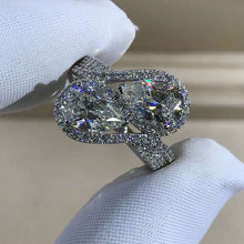 Load image into Gallery viewer, 3 Carat Pink Pear Cut Two Stone Halo Bead-set Two-tone VVS Moissanite Ring