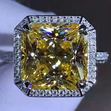Load image into Gallery viewer, 6 Carat Radiant Cut Moissanite Ring Vivid Yellow VVS Bead-set Double Edge Halo Pave Wrap