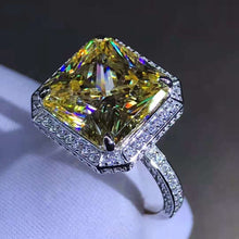 Load image into Gallery viewer, 6 Carat Radiant Cut Moissanite Ring Vivid Yellow VVS Bead-set Double Edge Halo Pave Wrap