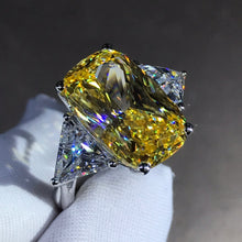 Load image into Gallery viewer, 6 Carat Elongated Cushion Cut Moissanite Ring Vivid Yellow VVS 4 Claw Basket Bead-set