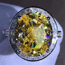 Load image into Gallery viewer, 8 Carat Oval Cut Moissanite Ring Vivid Yellow VVS Halo Bead-set Cathedral