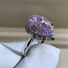 Load image into Gallery viewer, 4 Carat Pear Cut Moissanite Ring Vivid Yellow VVS Halo Cathedral Pinched Shank