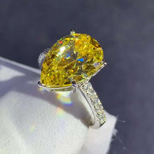 Load image into Gallery viewer, 6 Carat Pear Cut Moissanite Ring Vivid Yellow VVS 5 Claw Basket French Pave