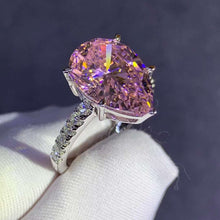 Load image into Gallery viewer, 6 Carat Pear Cut Moissanite Ring Vivid Yellow VVS 5 Claw Basket French Pave
