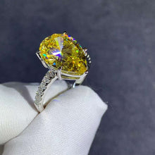 Load image into Gallery viewer, 6 Carat Pear Cut Moissanite Ring Vivid Yellow VVS 5 Claw Basket French Pave