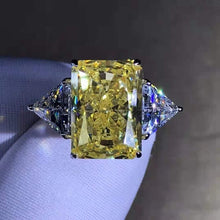Load image into Gallery viewer, 6 Carat Radiant Cut Moissanite Ring Vivid Yellow VVS 4 Claw Three Stone