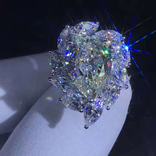 Load image into Gallery viewer, 6 Carat Pear Cut Moissanite Ring Vivid Yellow VVS 11 Stone Halo Cathedral