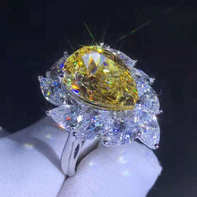 Load image into Gallery viewer, 6 Carat Pear Cut Moissanite Ring Vivid Yellow VVS 11 Stone Halo Cathedral