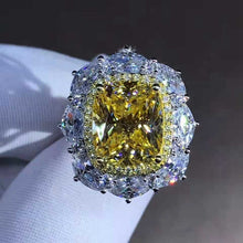 Load image into Gallery viewer, 5 Carat Cushion Cut Moissanite Ring Deep Yellow VVS Two-tone Double Halo Pave