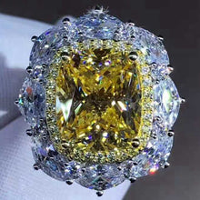 Load image into Gallery viewer, 5 Carat Cushion Cut Moissanite Ring Deep Yellow VVS Two-tone Double Halo Pave