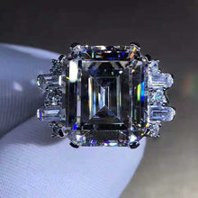 Load image into Gallery viewer, 8 Carat Emerald Cut Moissanite Ring Vivid Yellow VVS Double Prong 11 Stone Split Shank