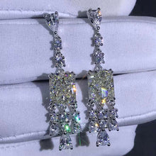 Load image into Gallery viewer, 3 Carat Crushed Ice Radiant cut Blue Moissanite Dangling Earring