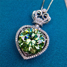 Load image into Gallery viewer, 13 Carat Green Round Cut Heart Double Halo Princess Crown VVS Moissanite Necklace